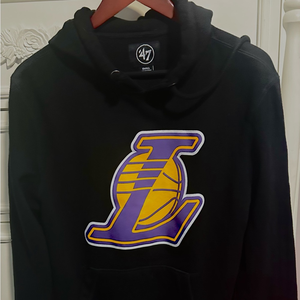 ‘47 Brand Black Pullover Hoodie Lakers Hardwood Logo Sweatshirt Adult Size S
